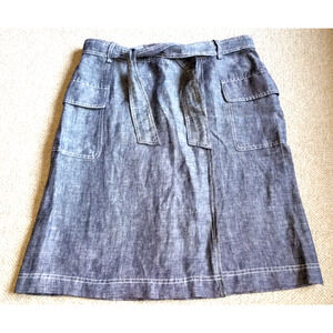 Womens Skirt-LORD & TAYLOR-navy/white tweedy 100% linen faux-wrap-10